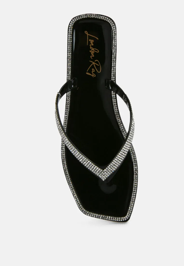 Golightly Diamante Stud Detail Thong Flats By Ruw