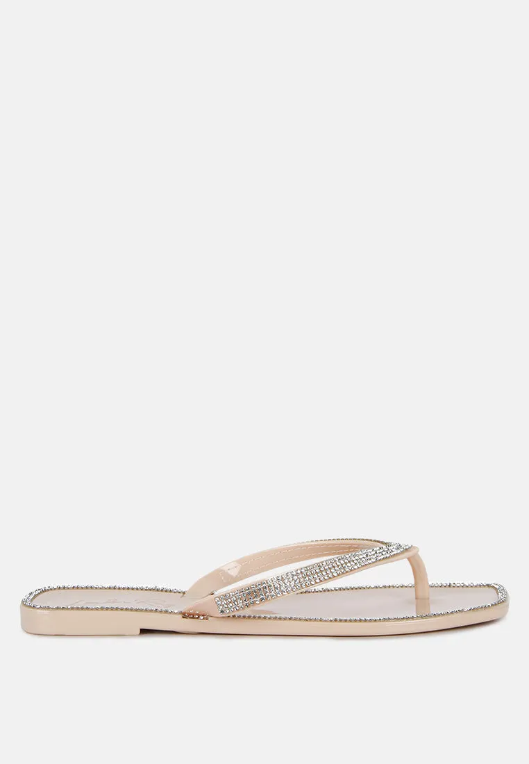 Golightly Diamante Stud Detail Thong Flats By Ruw