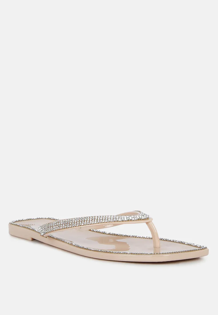 Golightly Diamante Stud Detail Thong Flats By Ruw