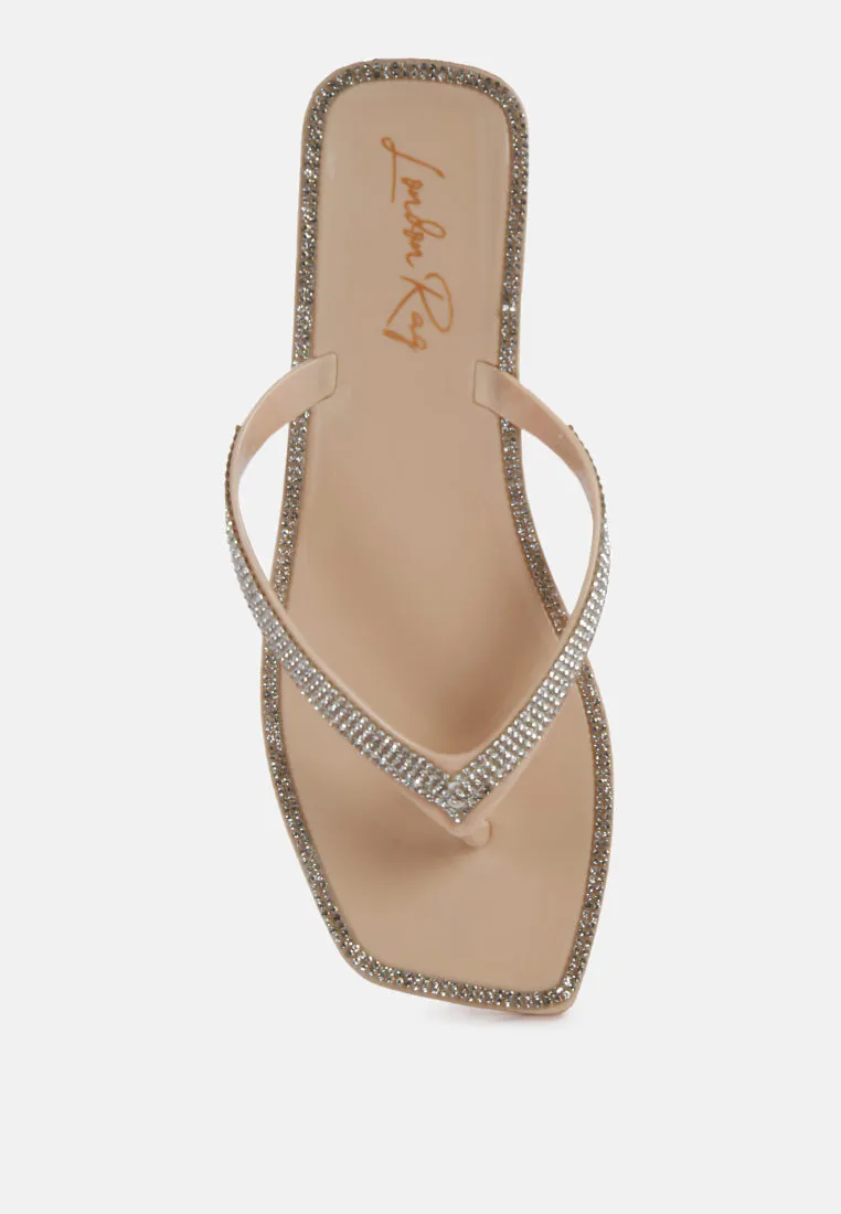 Golightly Diamante Stud Detail Thong Flats By Ruw