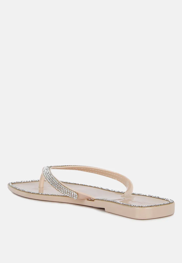 Golightly Diamante Stud Detail Thong Flats By Ruw