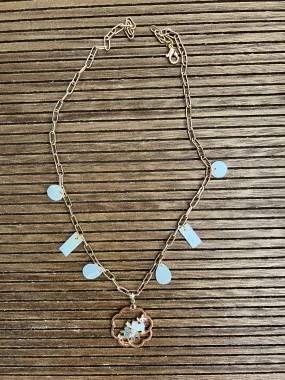 Handmade Chain Necklace with Cat and Natural Shell Charms