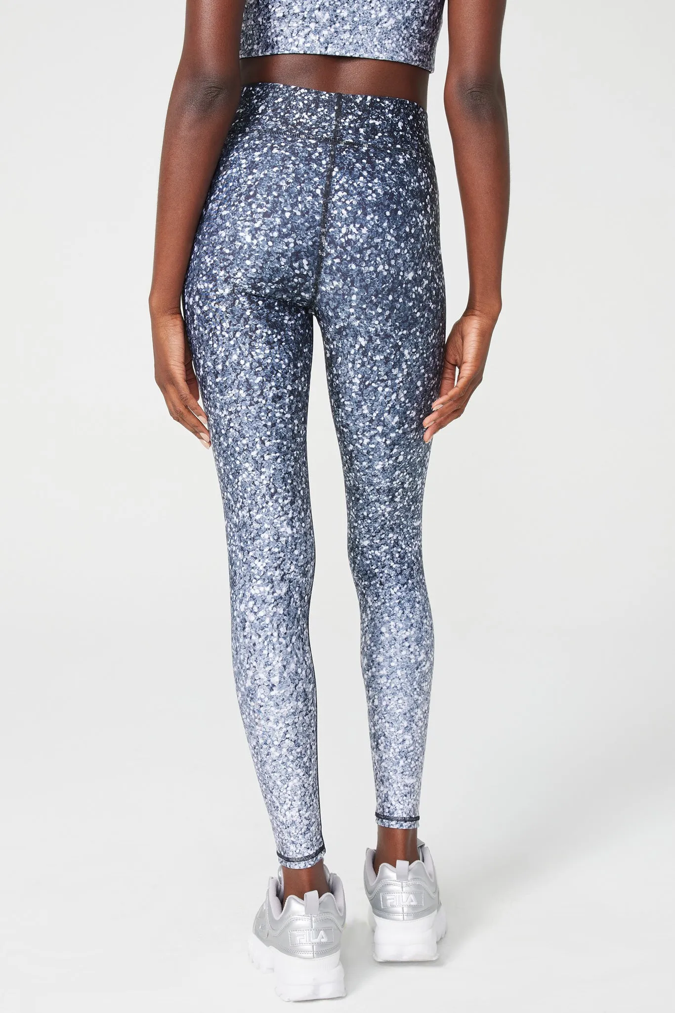 Hi-Shine Leggings in Black and White Glitter