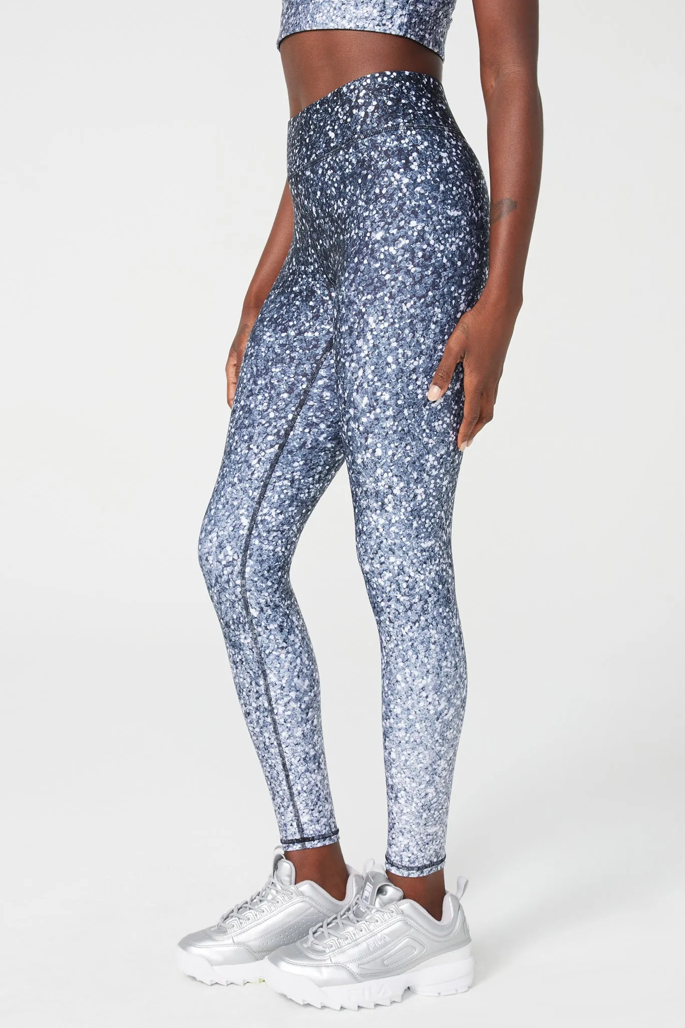 Hi-Shine Leggings in Black and White Glitter