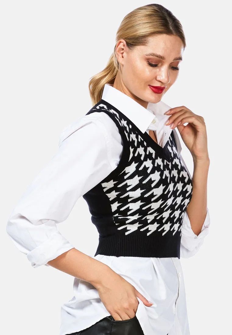 Houndstooth Knitted Vest Top