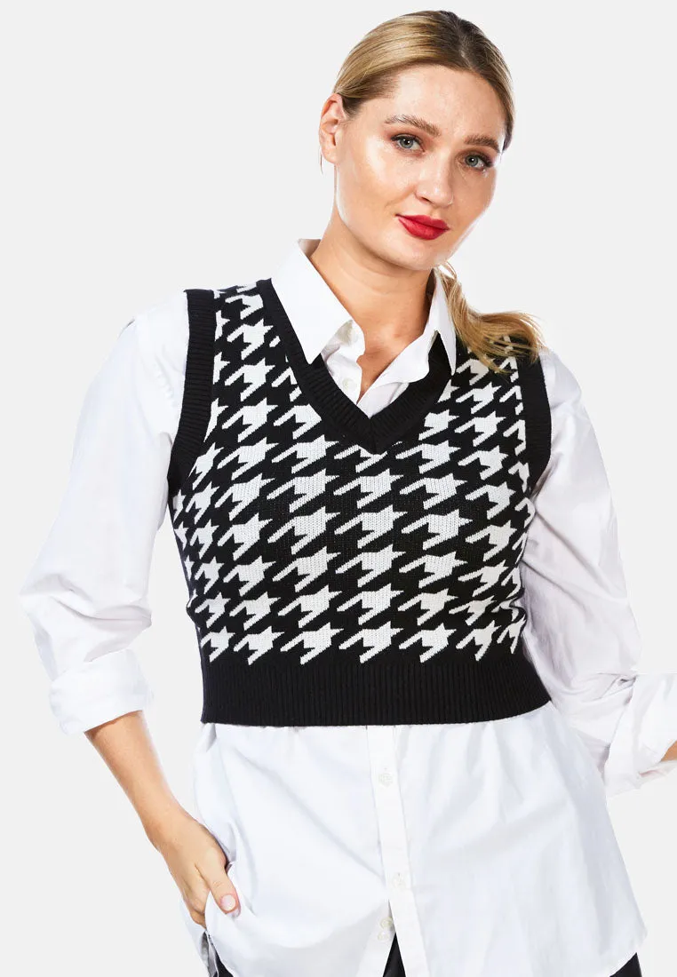 Houndstooth Knitted Vest Top