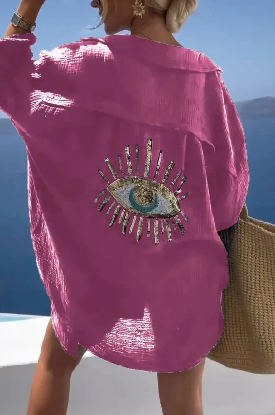 Isaiah - Sequin eye embellished blouse