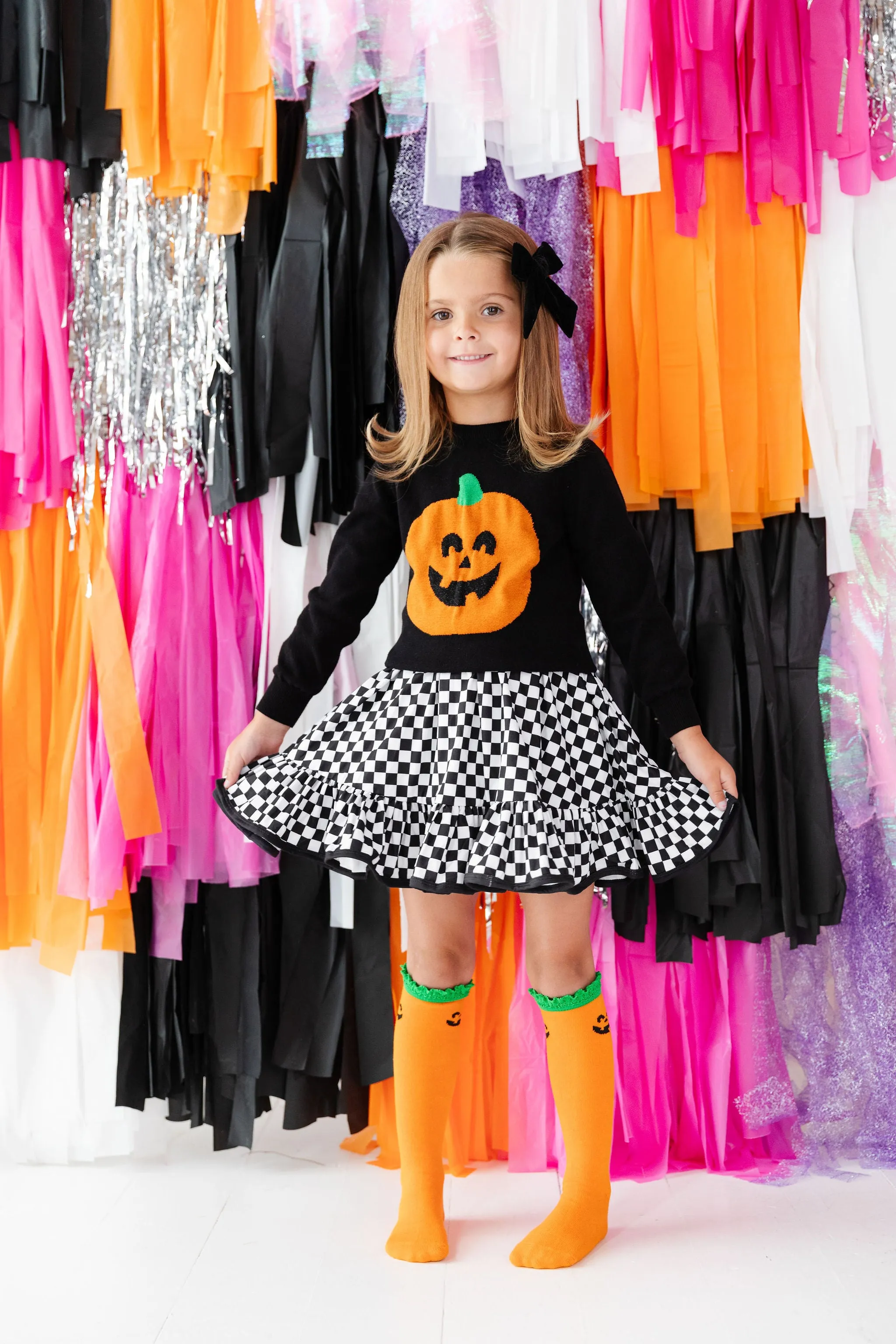 Jack-O-Lantern Lace Top Knee High Socks