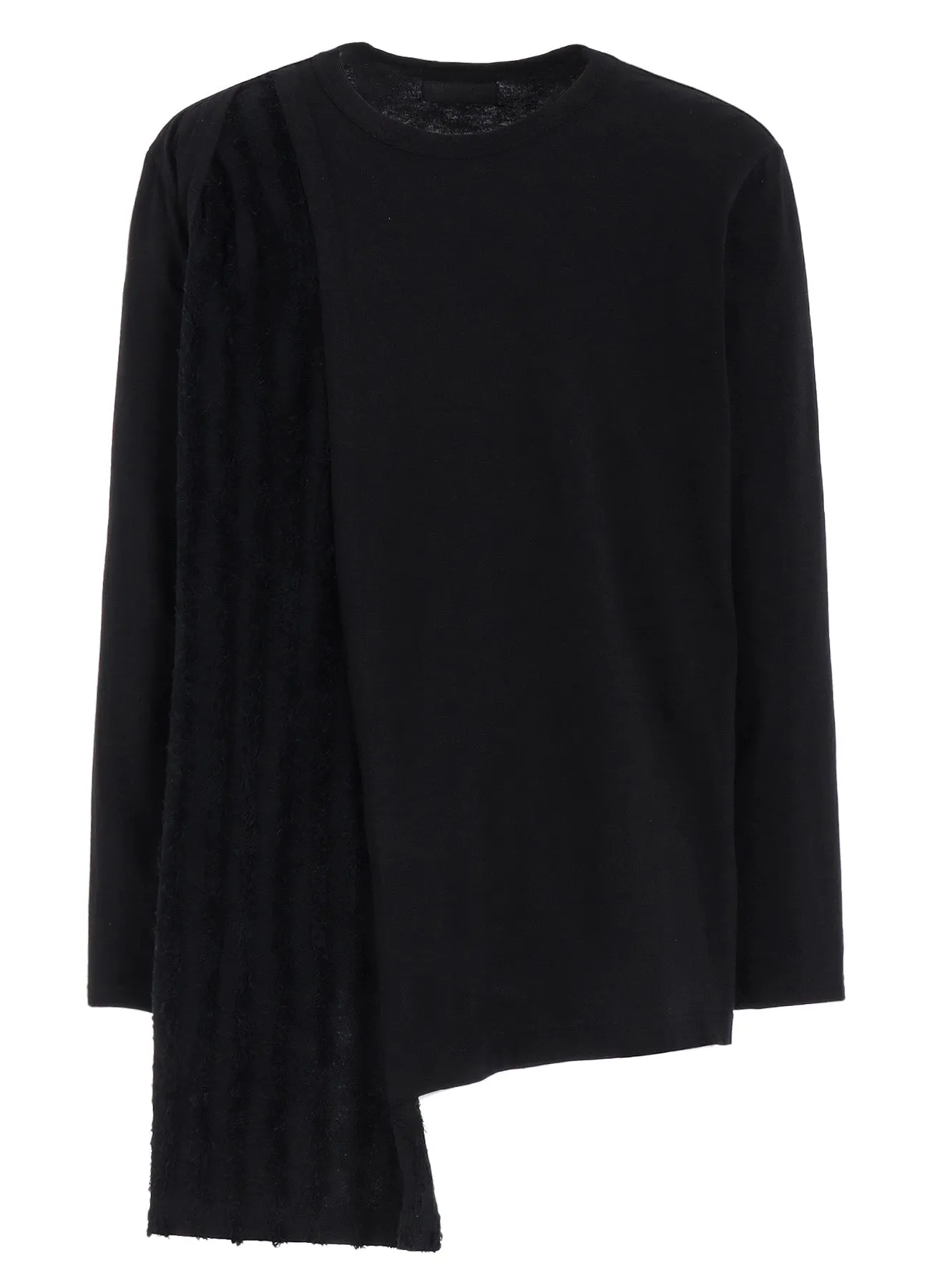 JACQUARD FRINGE STRIPE ASYMMETRICAL LONG-SLEEVED T-SHIRT