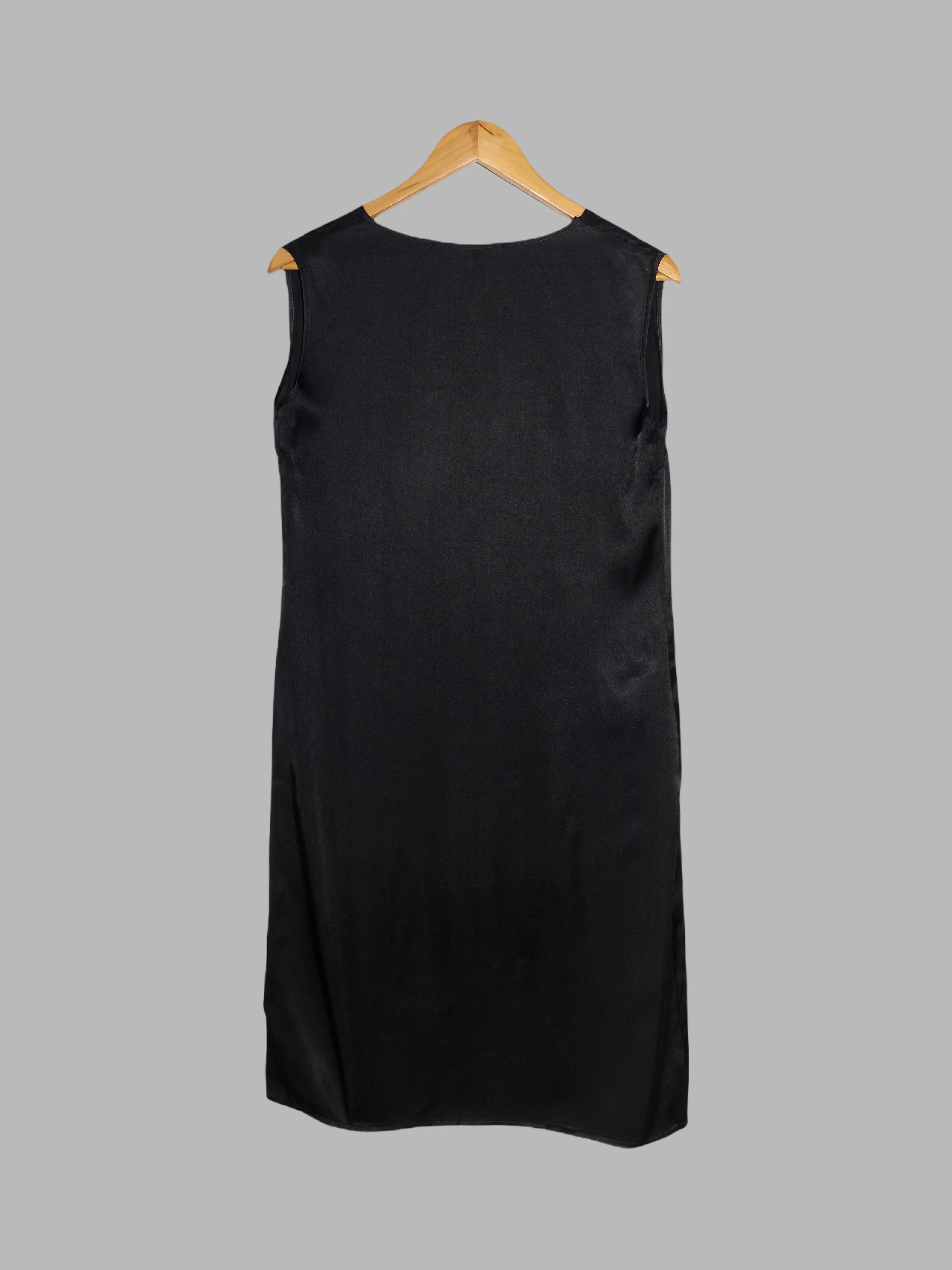 Jean Colonna black polyester satin extremely deep v neck sleeveless dress - 38