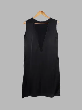 Jean Colonna black polyester satin extremely deep v neck sleeveless dress - 38