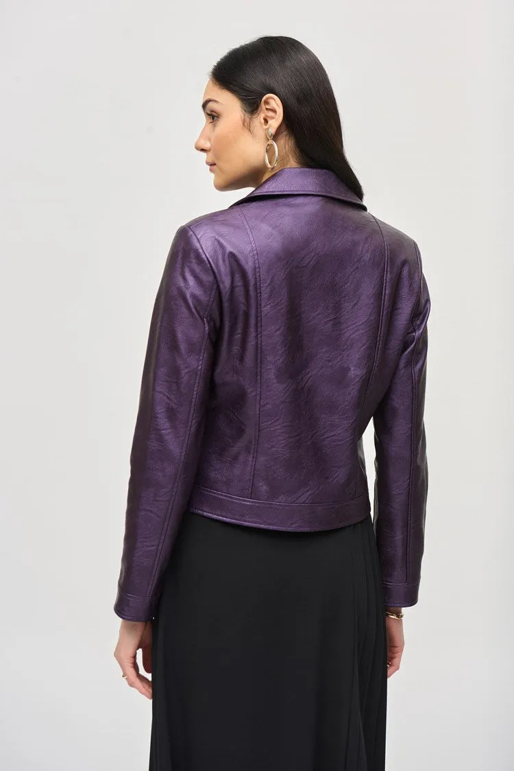 Joseph Ribkoff Metallic Blackcurrant Faux Leather Biker Jacket