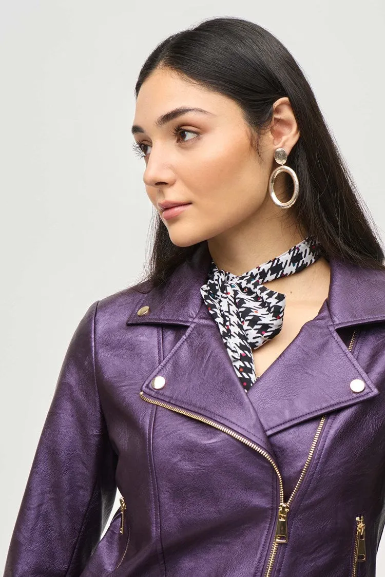 Joseph Ribkoff Metallic Blackcurrant Faux Leather Biker Jacket