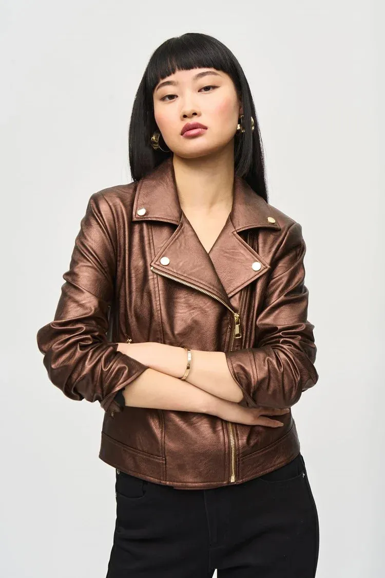 Joseph Ribkoff Metallic Bronze Faux Leather Biker Jacket