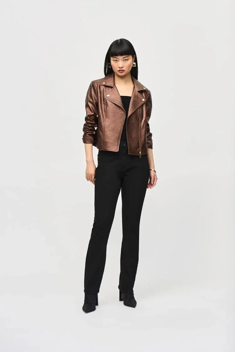 Joseph Ribkoff Metallic Bronze Faux Leather Biker Jacket