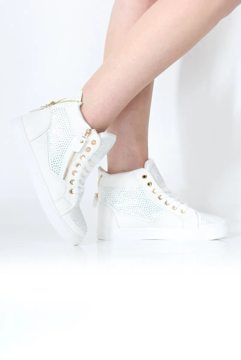 June White Diamante Trainers