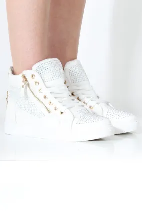 June White Diamante Trainers