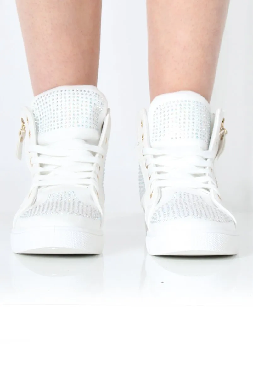 June White Diamante Trainers