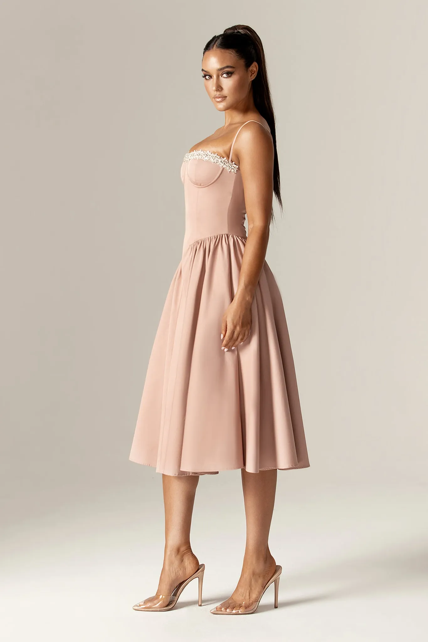 Katherine Corset Midi Sundress (Dusty Pink)