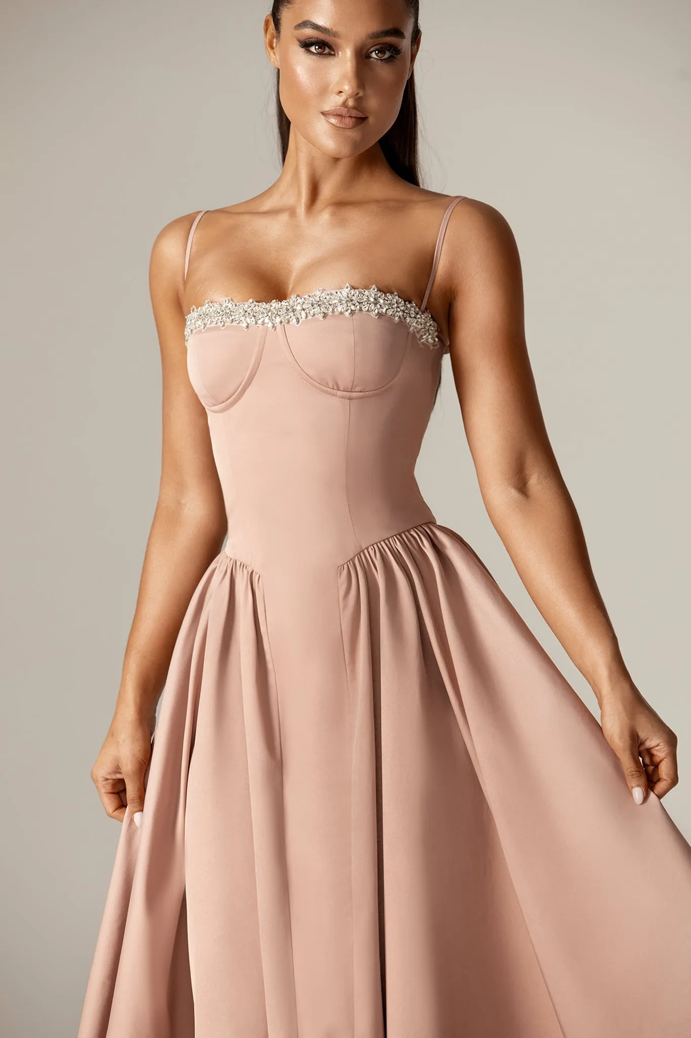 Katherine Corset Midi Sundress (Dusty Pink)