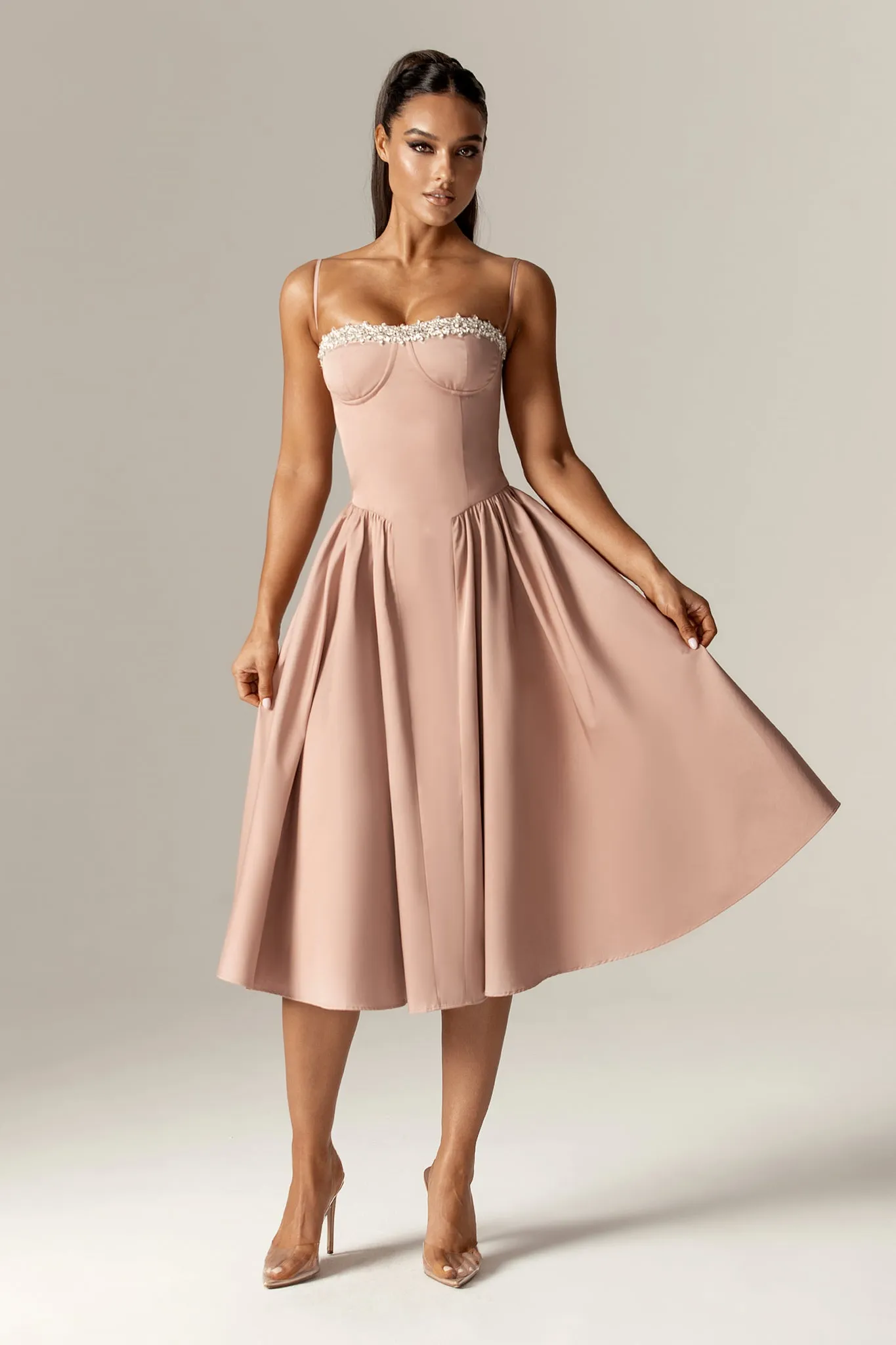 Katherine Corset Midi Sundress (Dusty Pink)