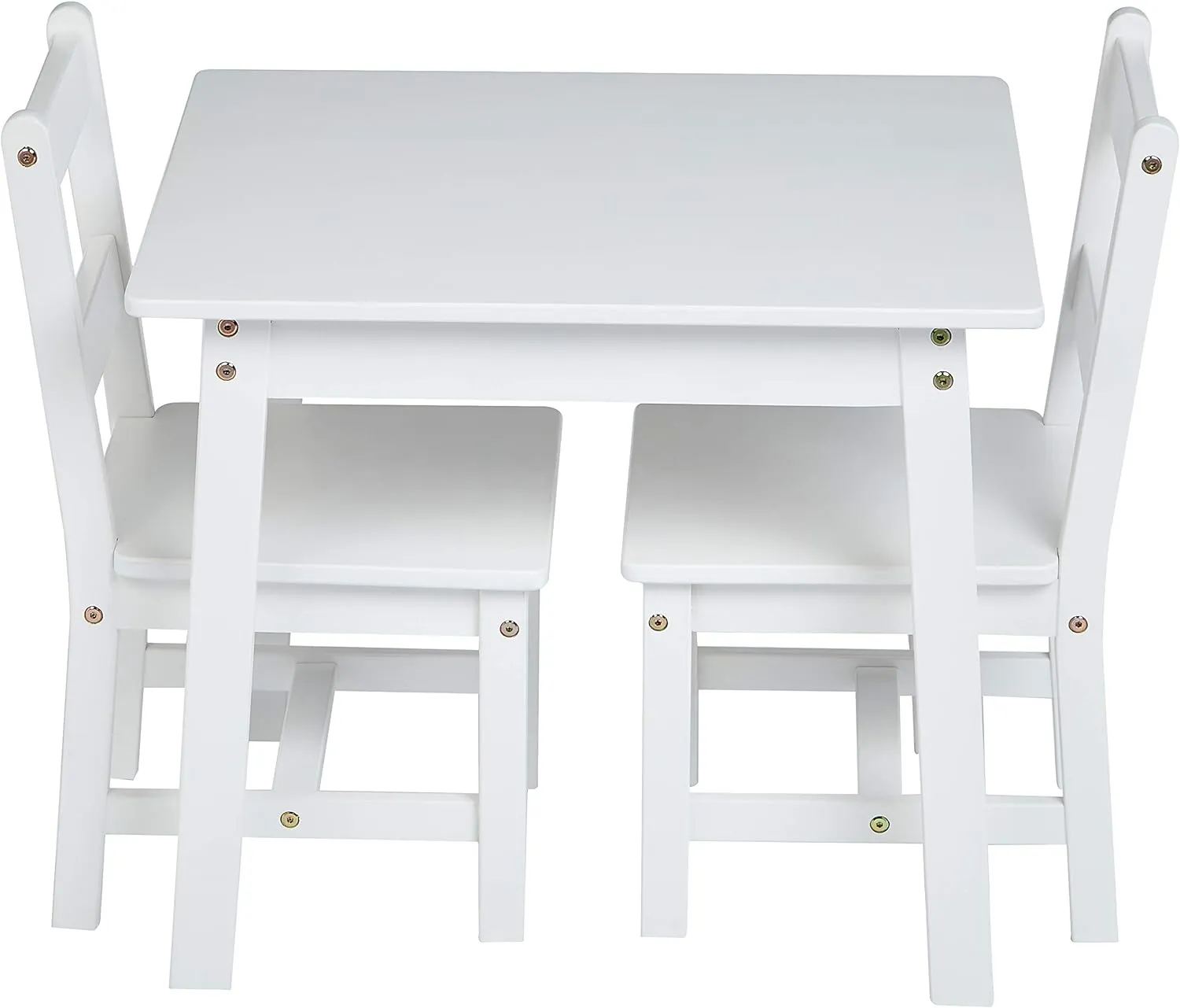 Kids Solid Wood Table and 2 Chair, 3 Piece Set, White