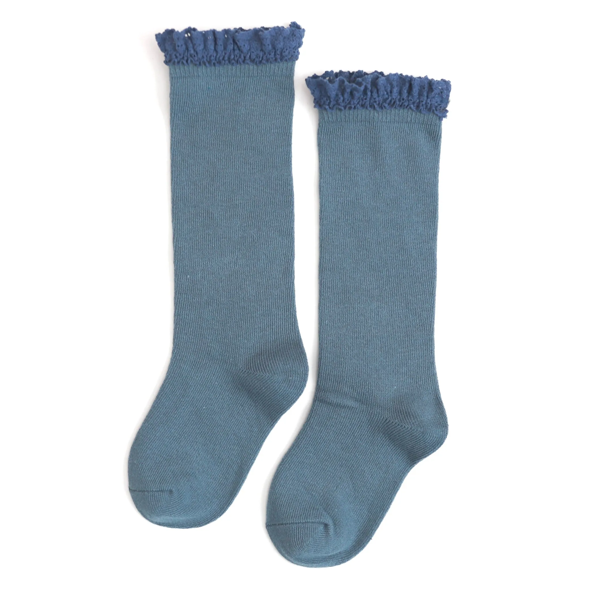 Lace Top Knee High Socks - Denim