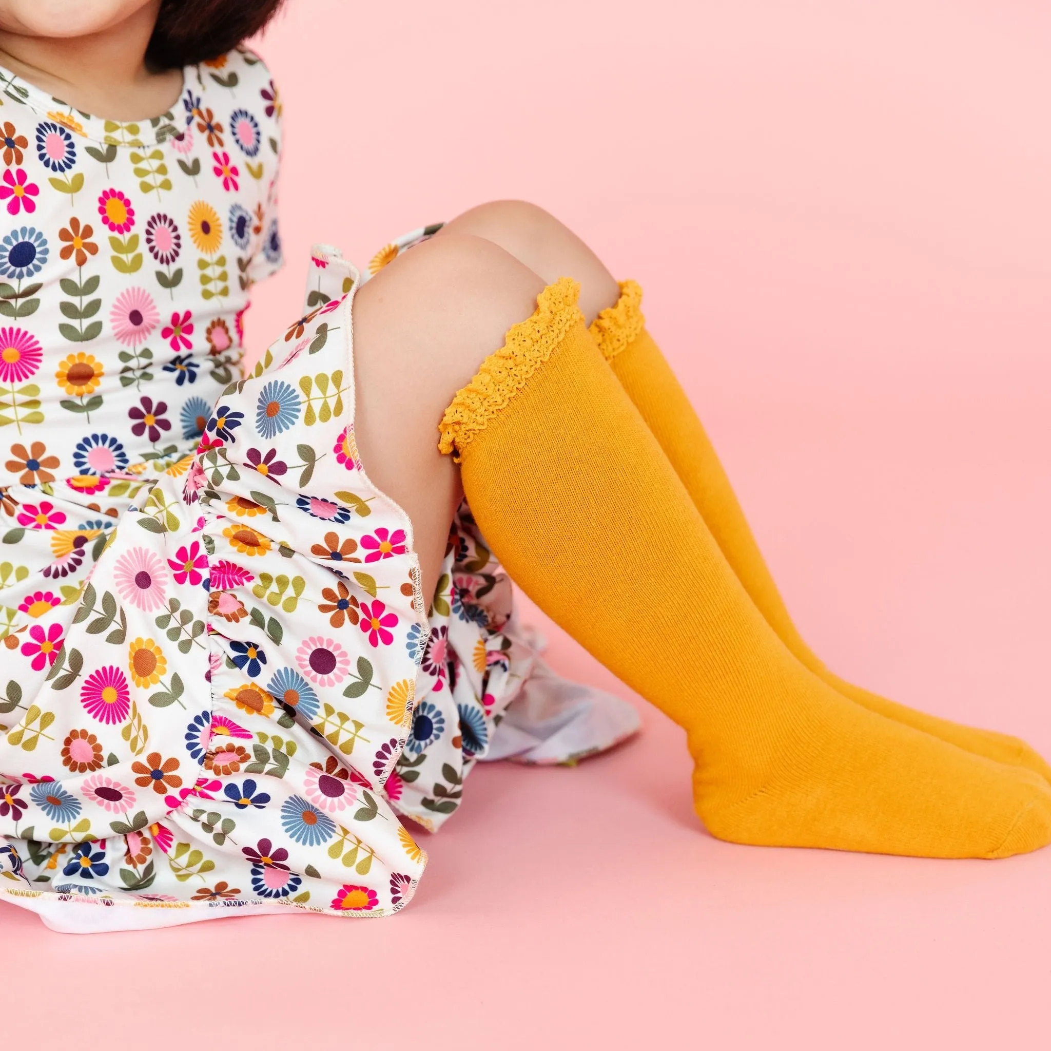 Lace Top Knee High Socks - Marigold