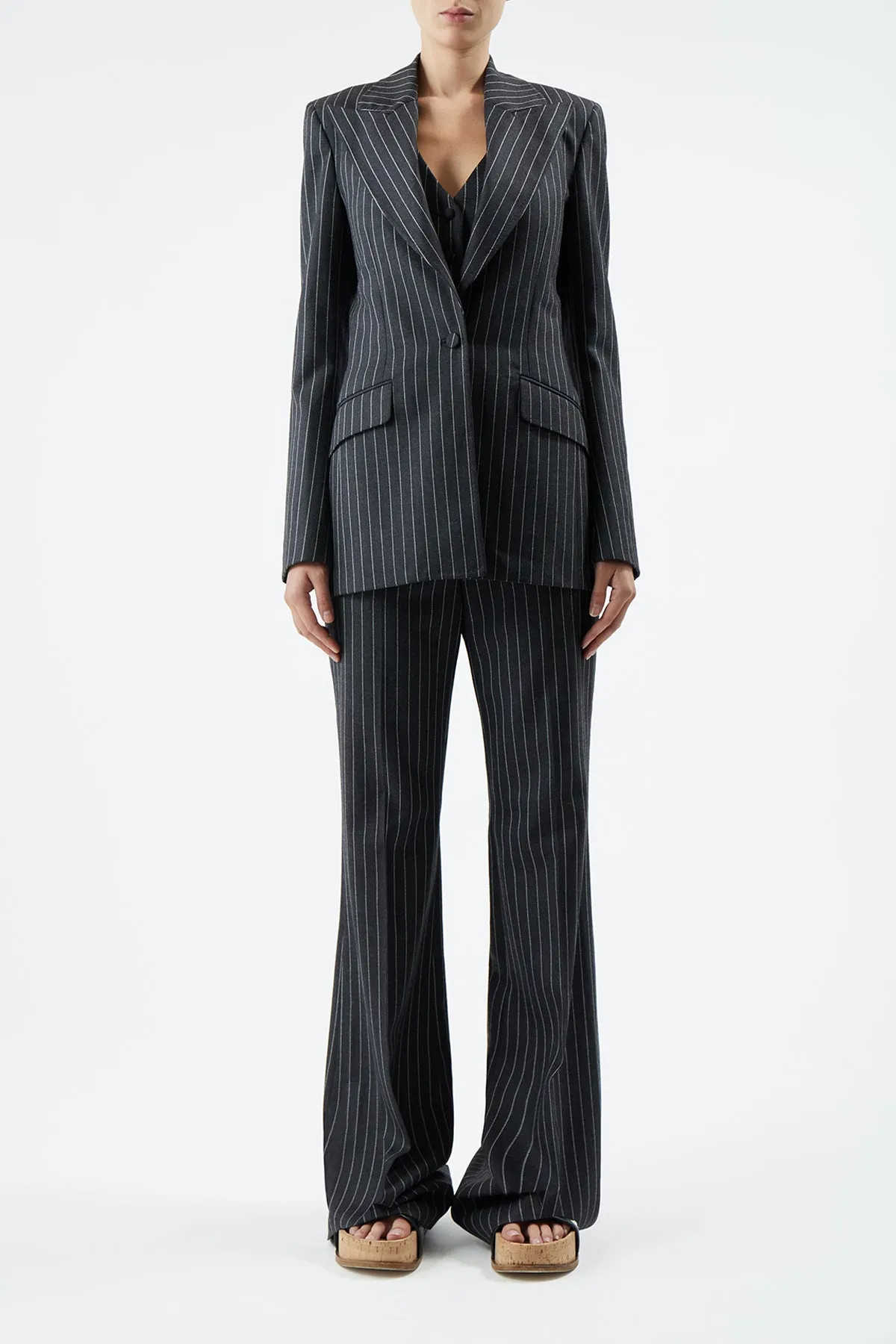 Leiva Blazer in Grey Pinstripe Wool