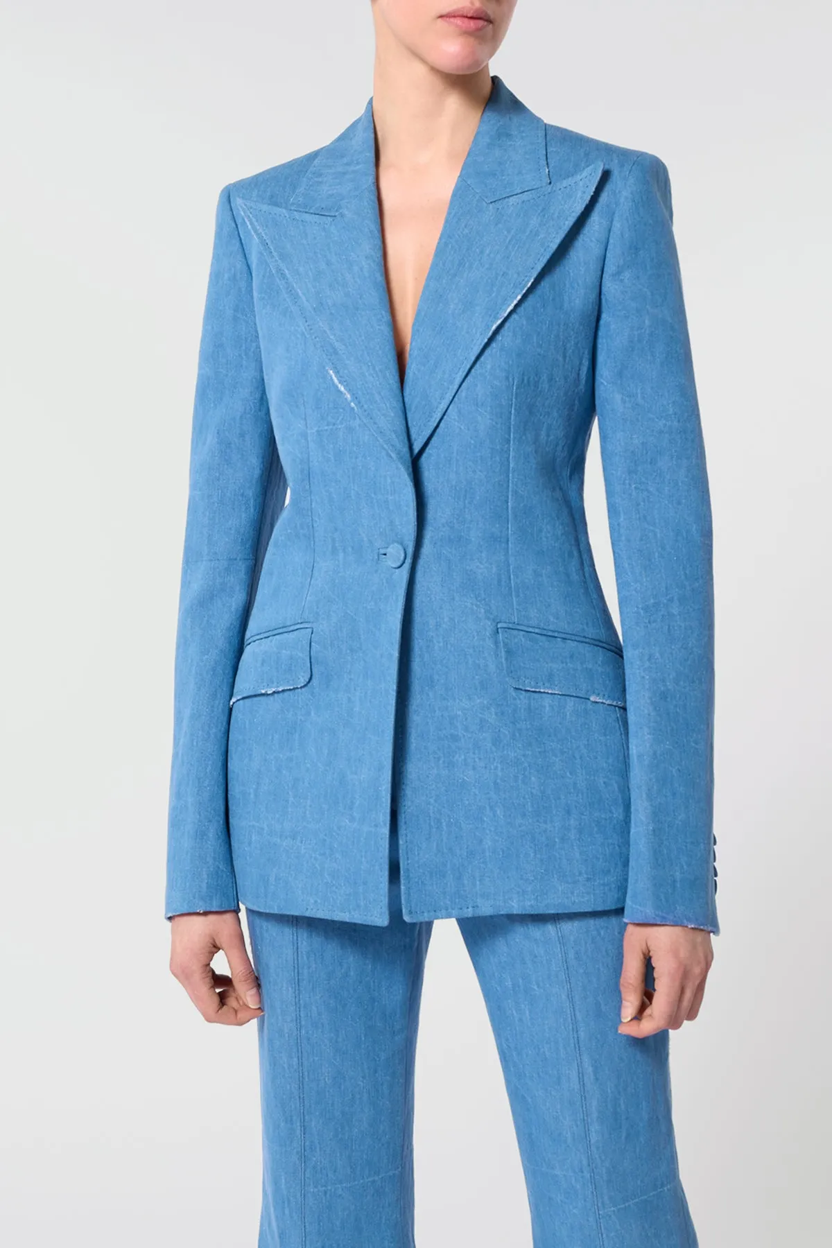 Leiva Blazer in Light Blue Recycled Cotton Linen Denim