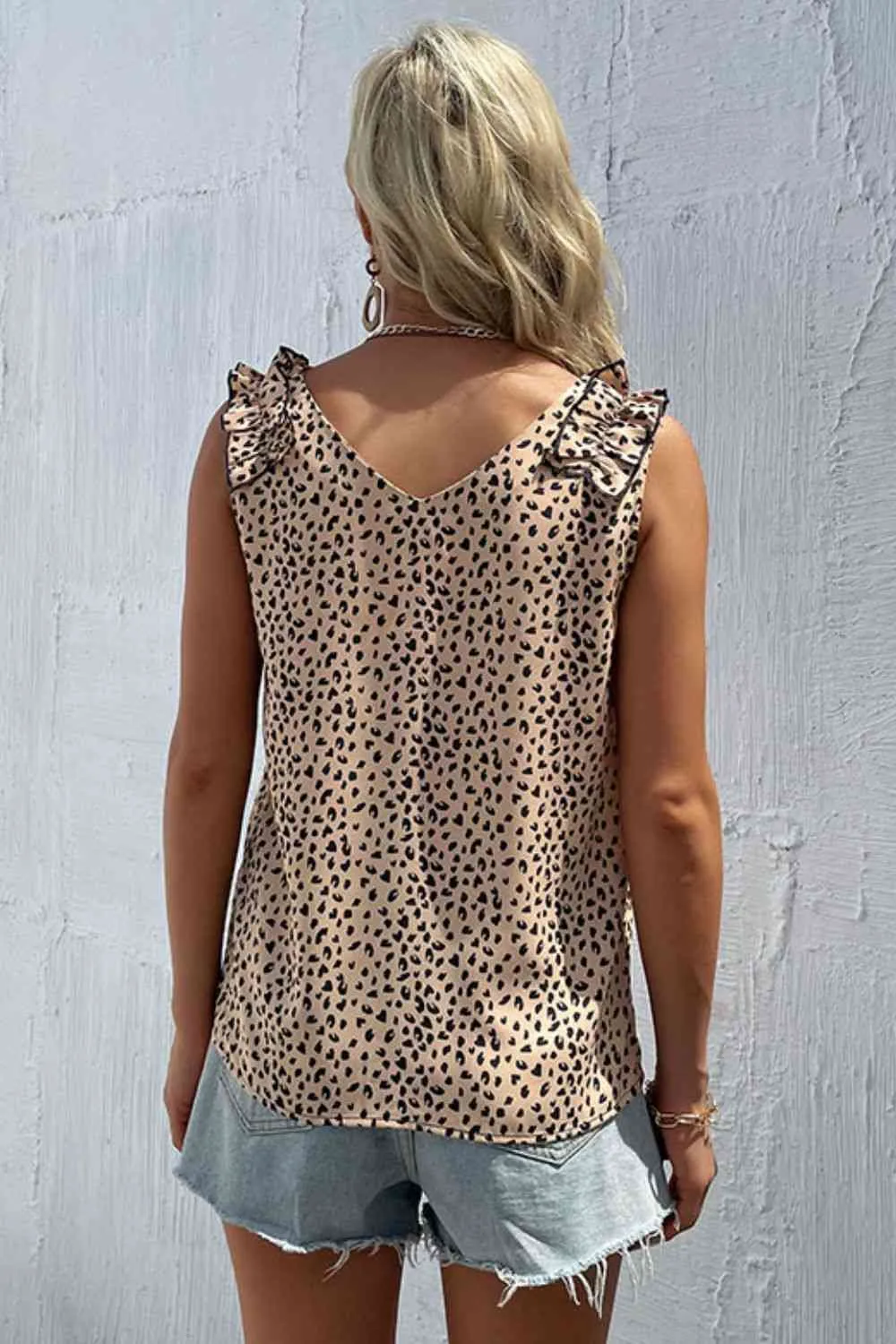 Leopard Frill Trim V-Neck Tank