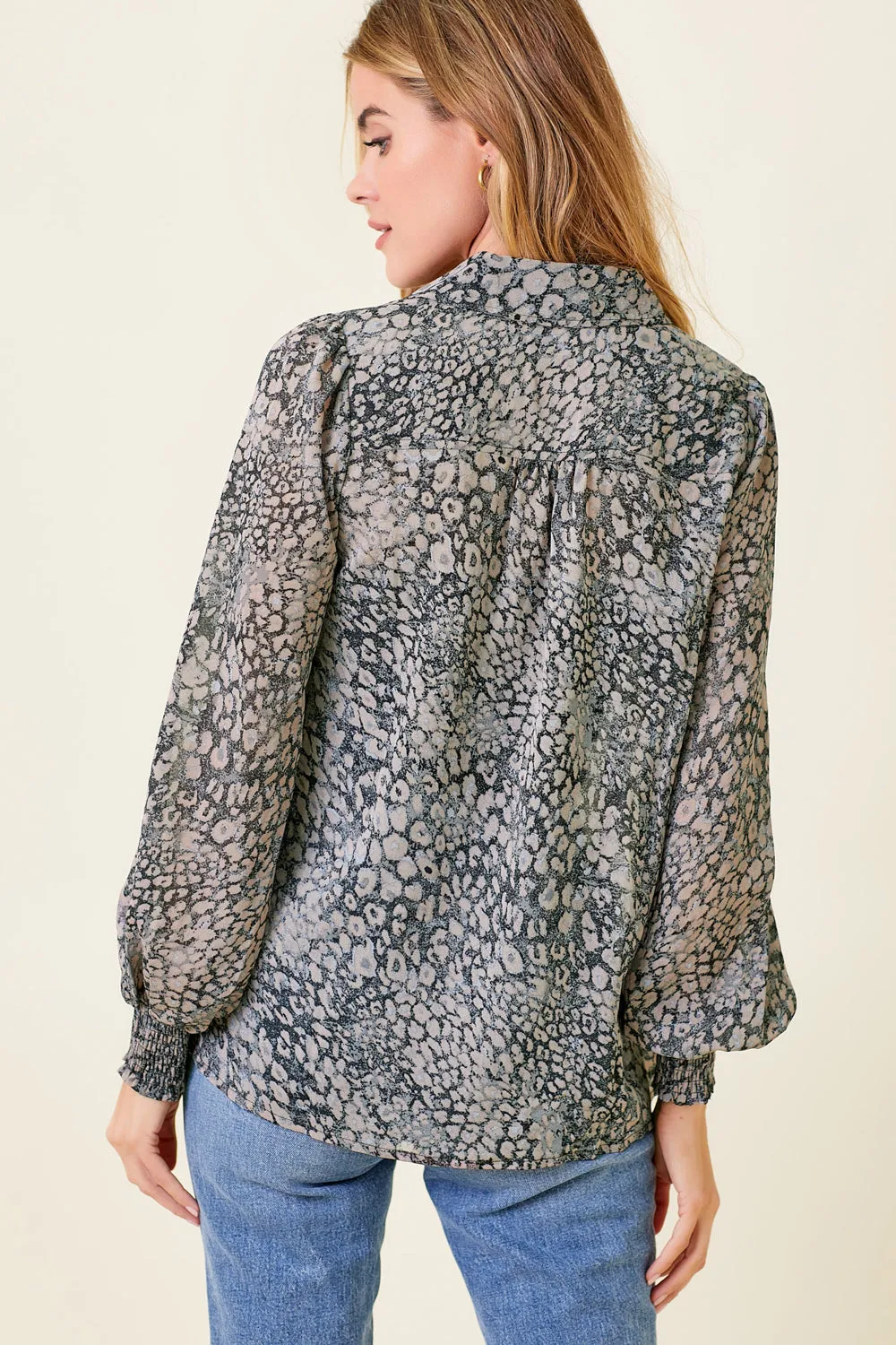 Leopard Pintuck Blouse