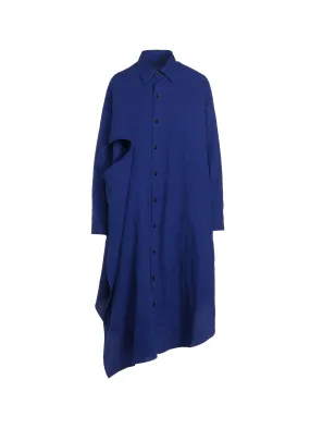 LINEN WASHED CLOTH SHIRT DRESS WITH DOUBLE-TAILORED RIGHT FRONT