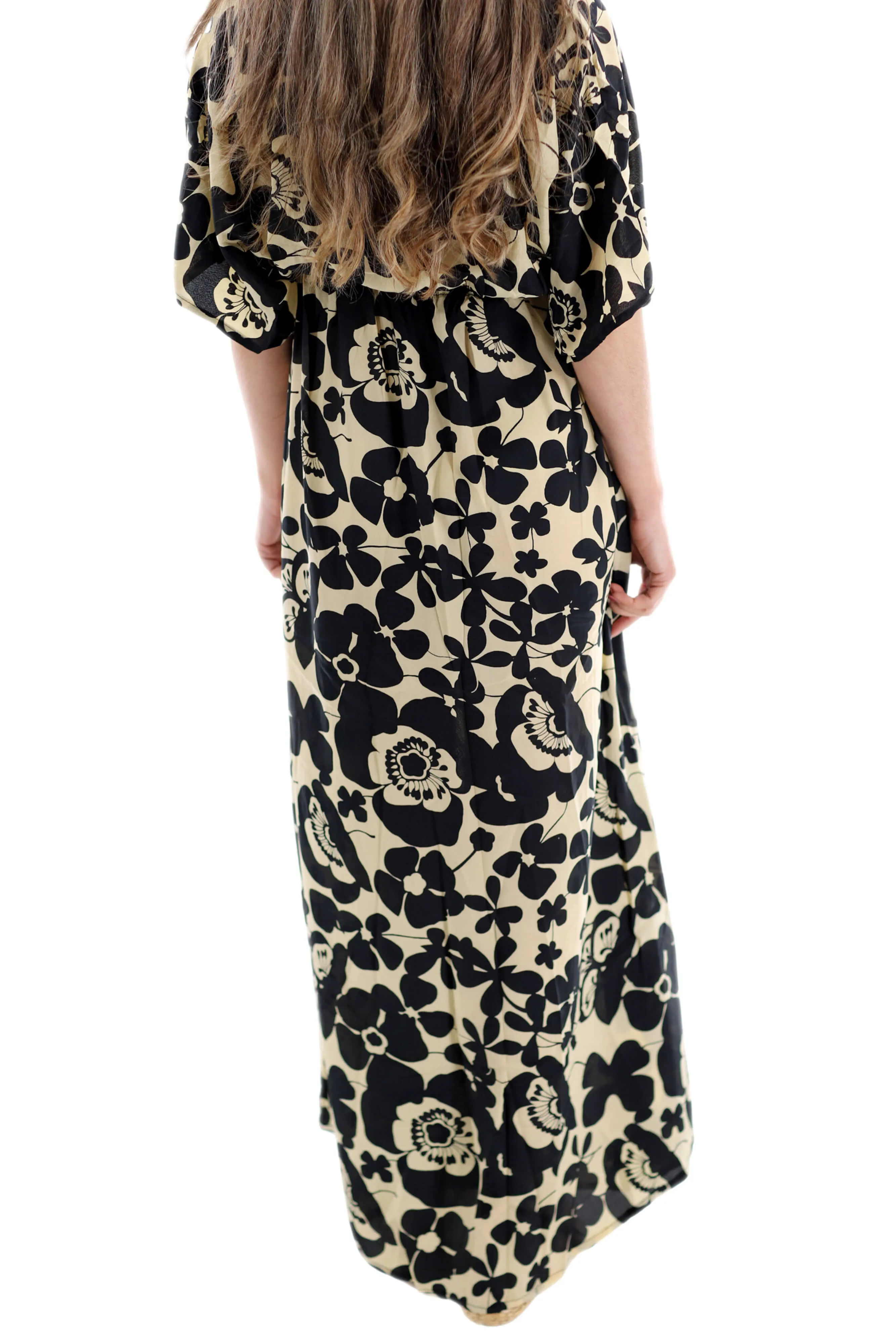 Long Flowy Floral 'Amalia' Maxi Dress in Black/Ivory