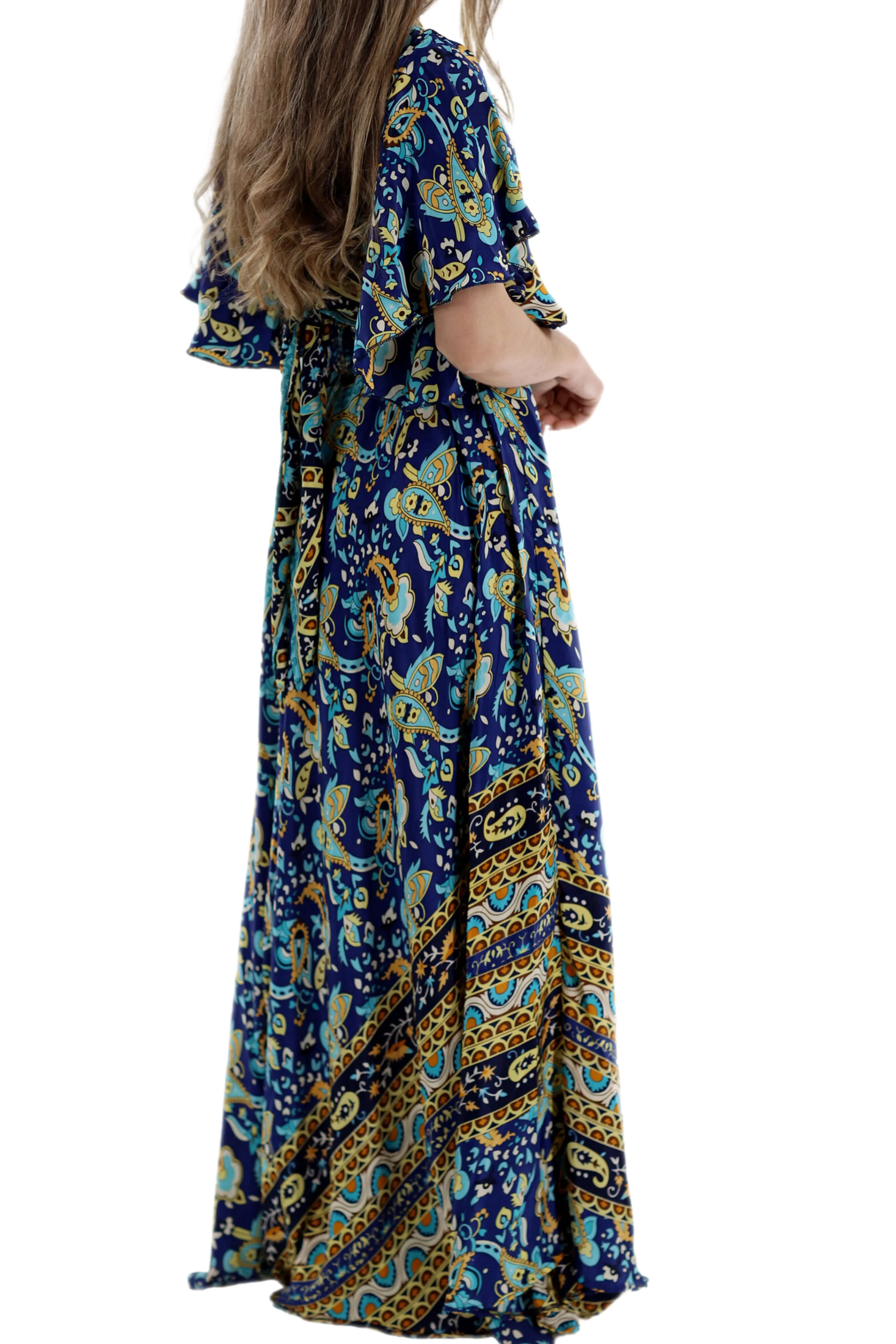 Long Flowy Floral 'Cara' Maxi Dress in Navy