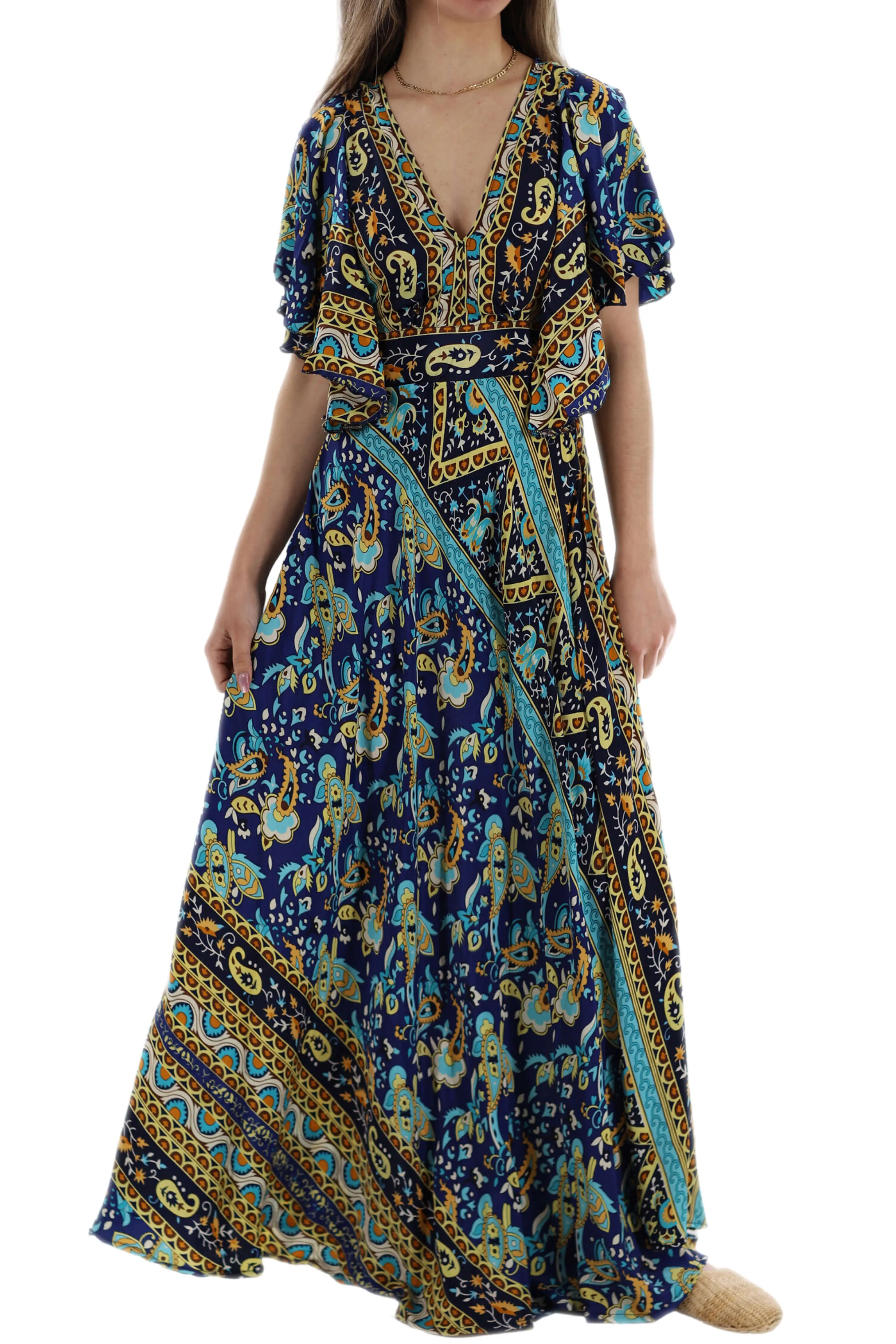 Long Flowy Floral 'Cara' Maxi Dress in Navy