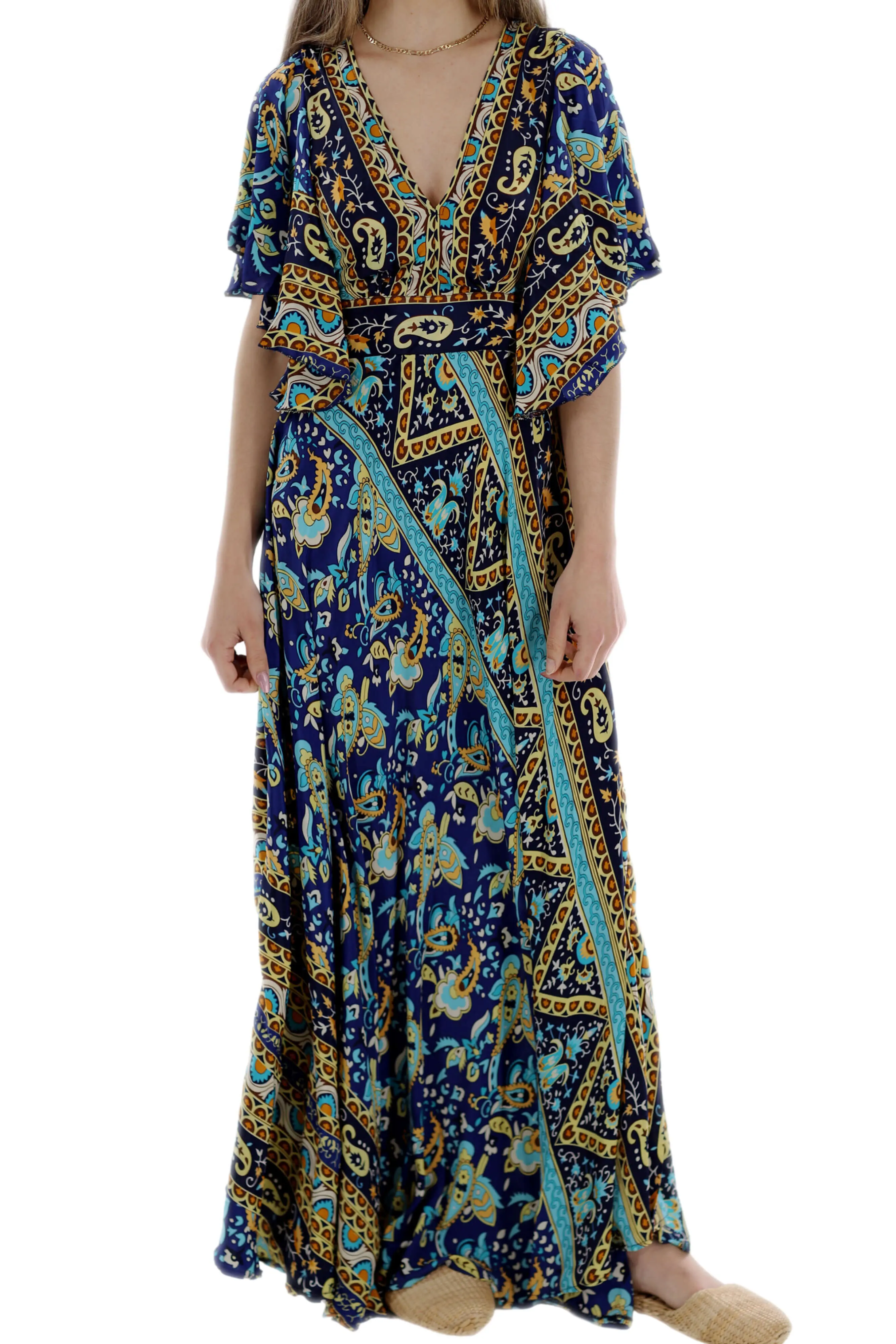 Long Flowy Floral 'Cara' Maxi Dress in Navy