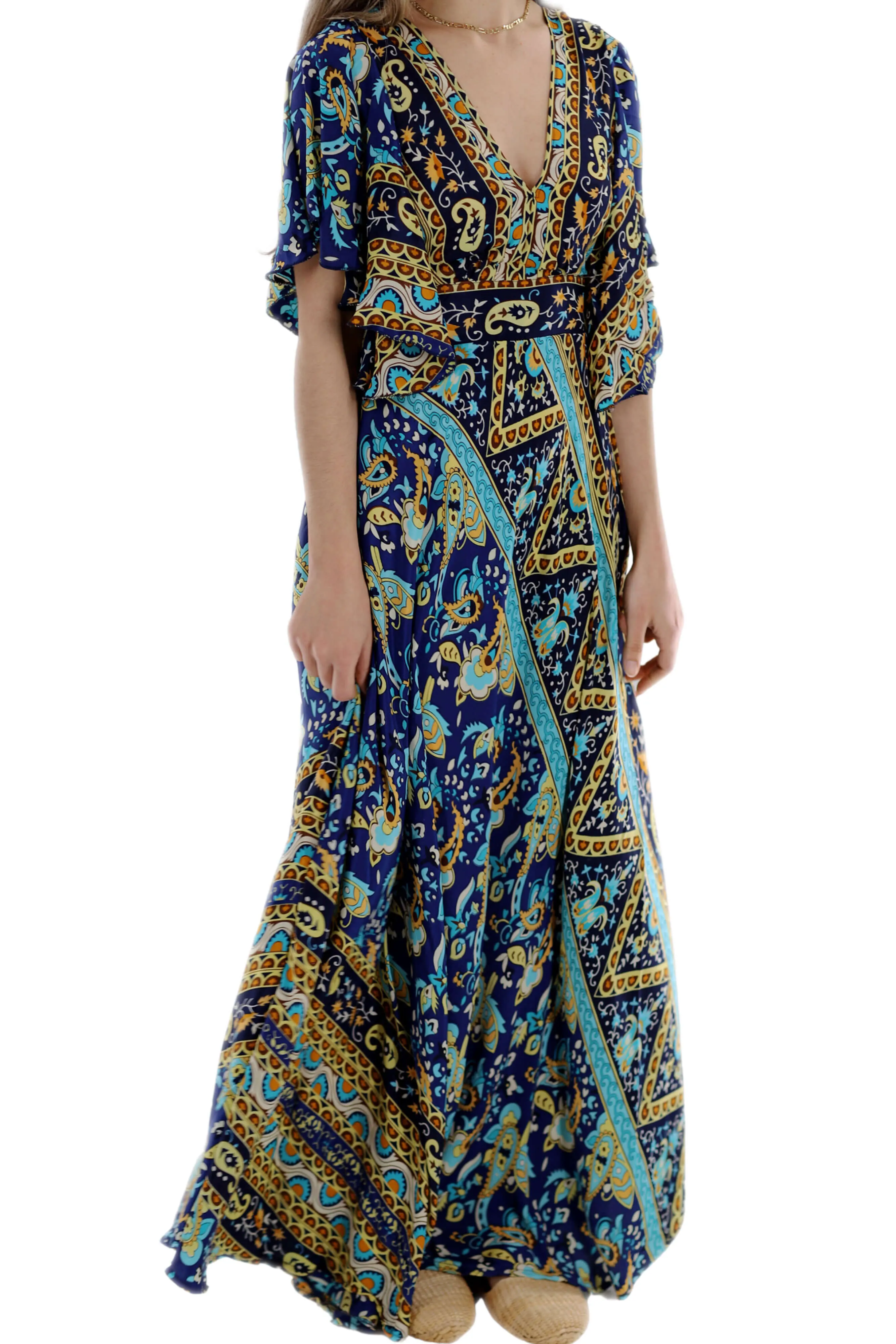 Long Flowy Floral 'Cara' Maxi Dress in Navy