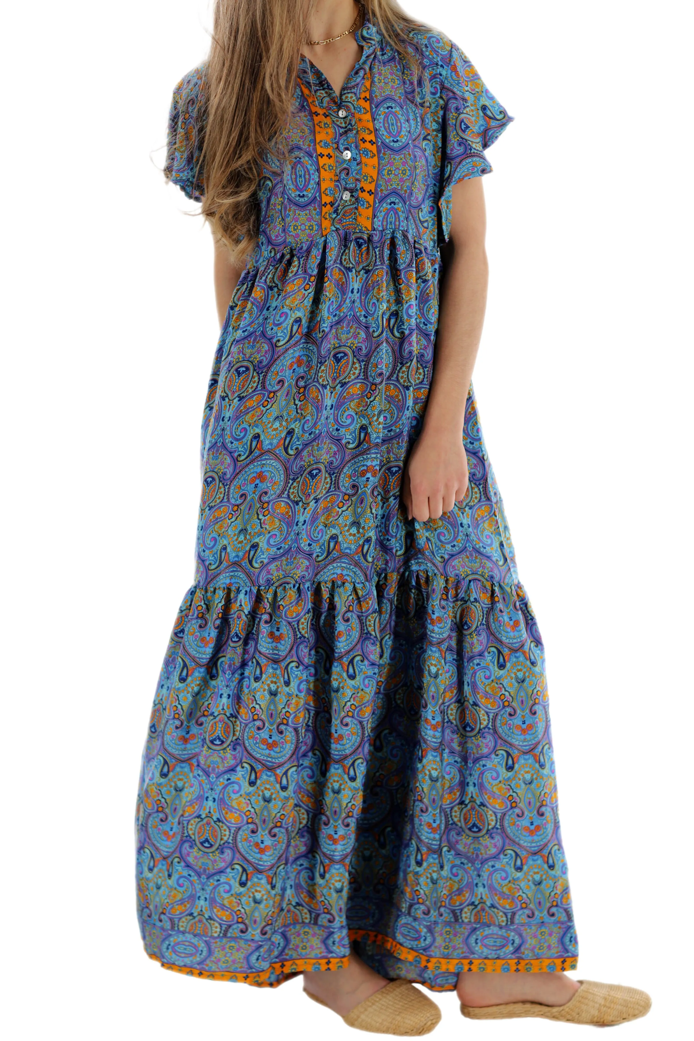 Long Flowy Floral 'Sienna' Maxi Dress in Blue