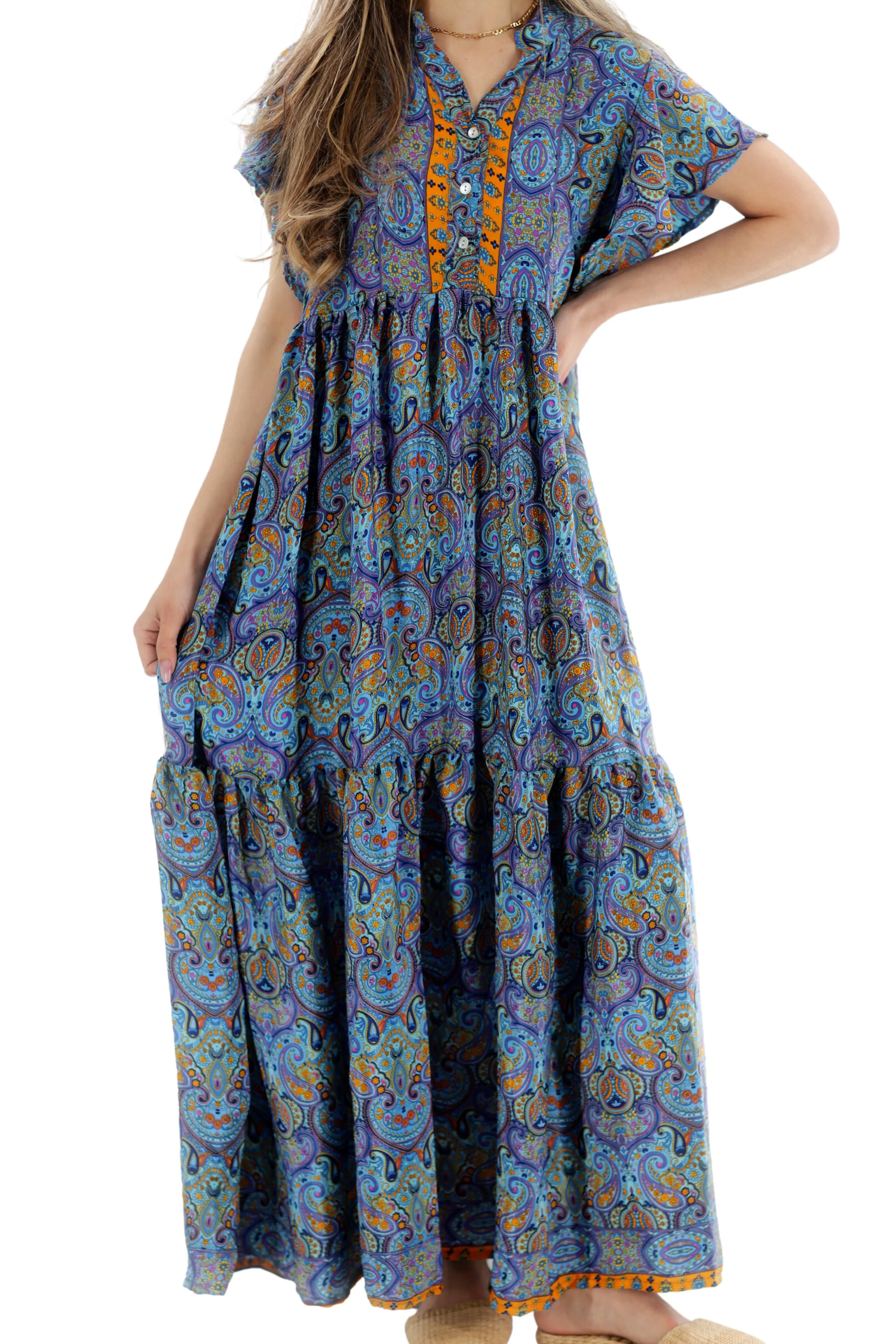 Long Flowy Floral 'Sienna' Maxi Dress in Blue