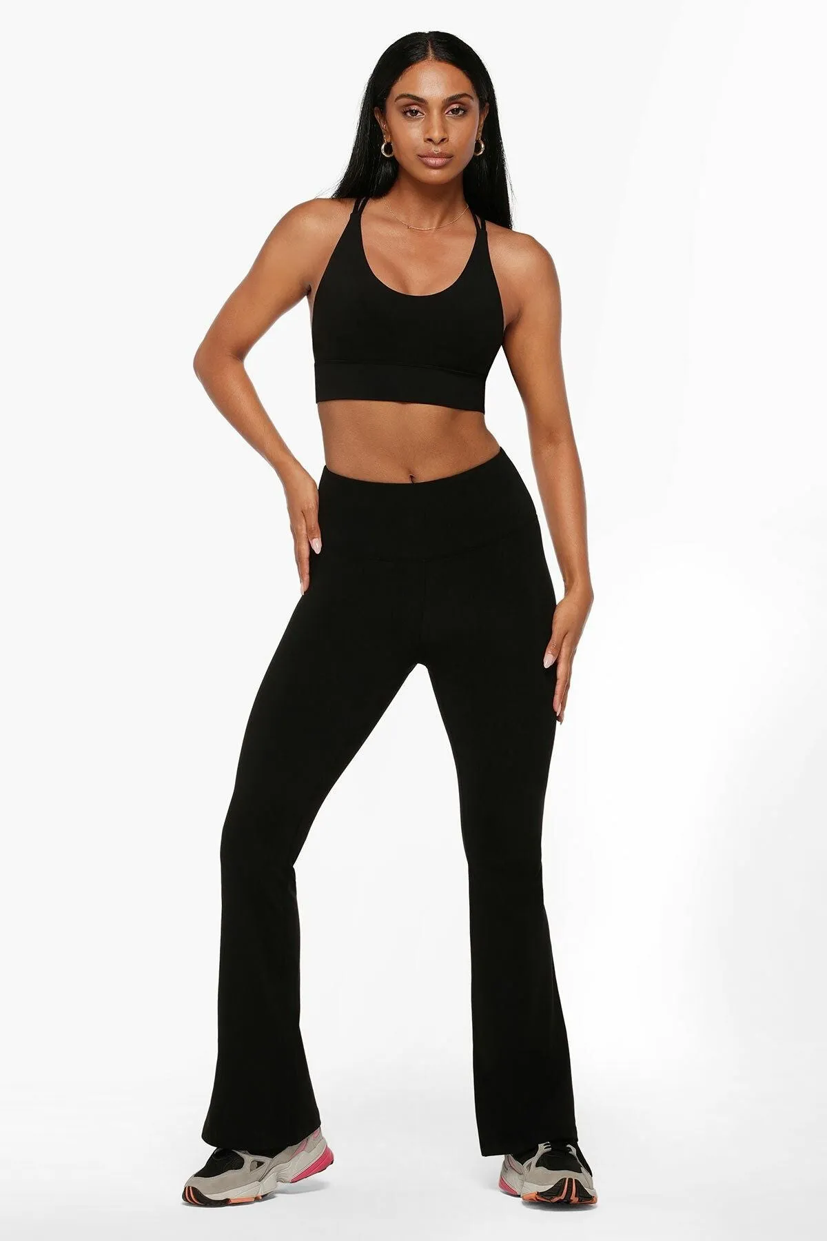 Lotus Flared Full Length Leggings | Black