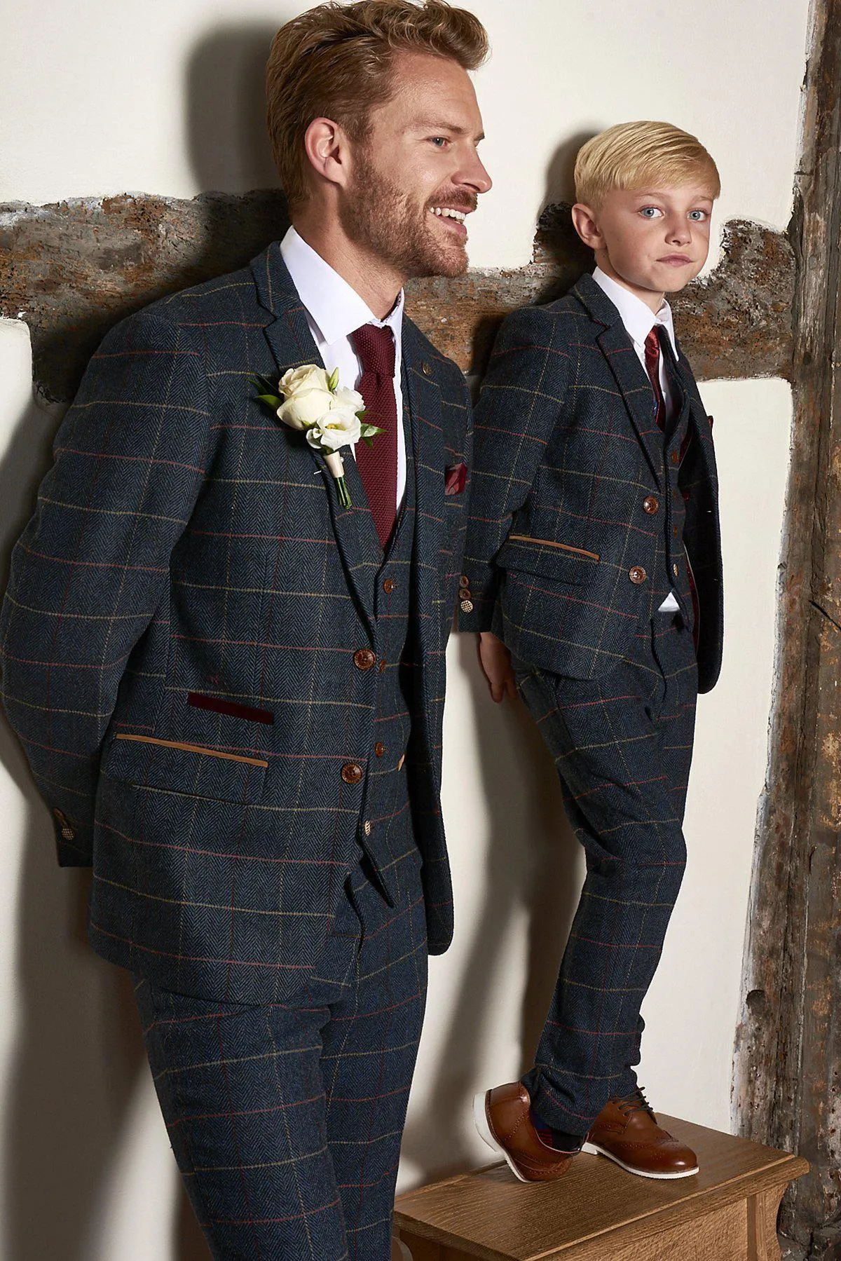 Matching Father & Son | Men’s ETON Navy Blue Tweed Check Three Piece Suit