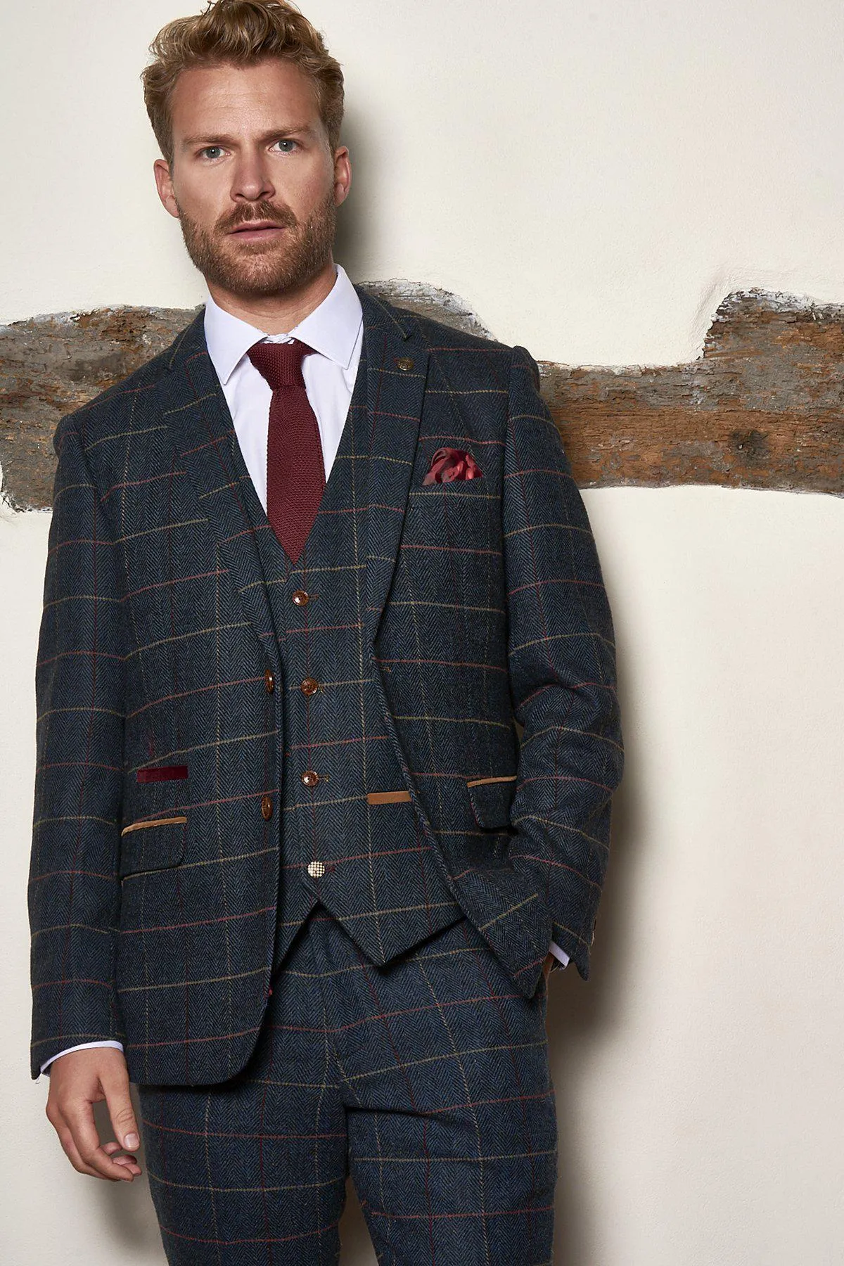 Matching Father & Son | Men’s ETON Navy Blue Tweed Check Three Piece Suit