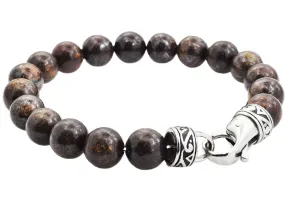 Mens Genuine 10mm Bronzinite Stainless Steel Beaded Bracelet