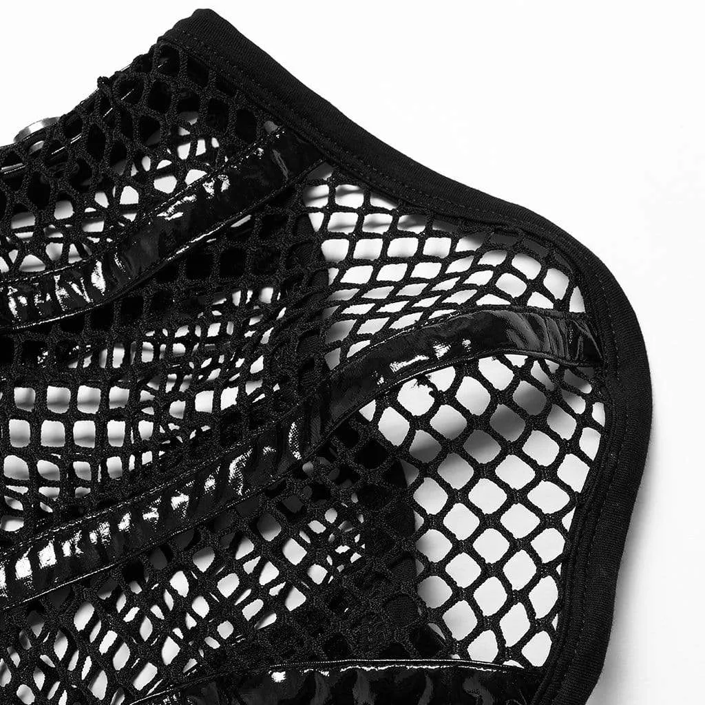 Men's Gothic Faux Leather Splice Mesh Mask