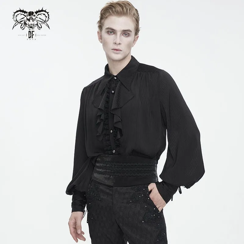 Men's Gothic Puff Sleeved Ruffled Lace Splice Shirt Black