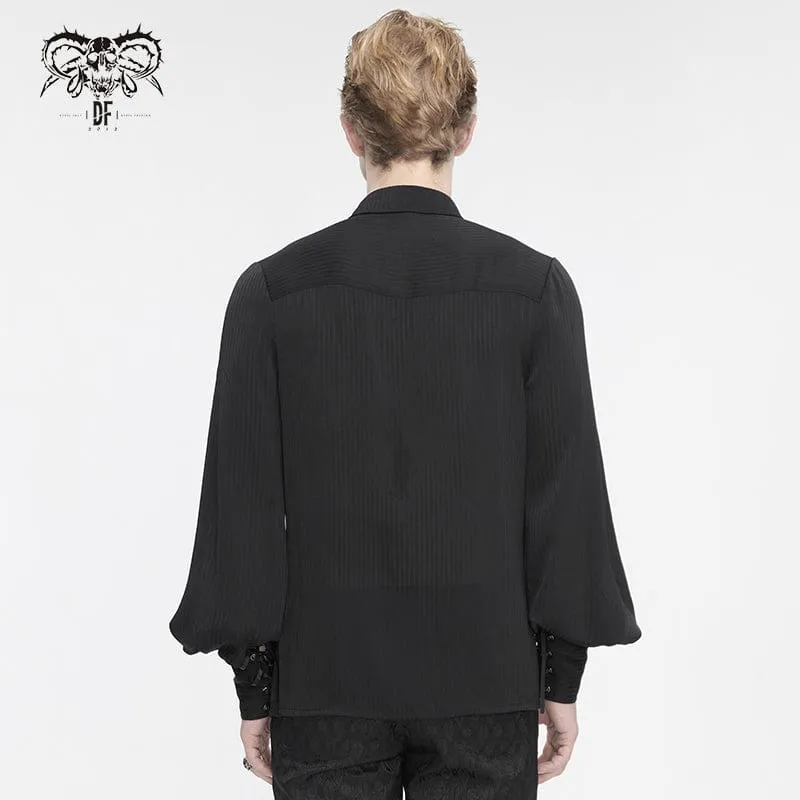 Men's Gothic Puff Sleeved Ruffled Lace Splice Shirt Black