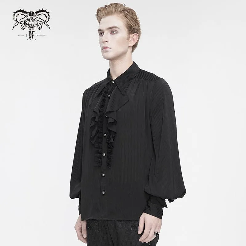 Men's Gothic Puff Sleeved Ruffled Lace Splice Shirt Black