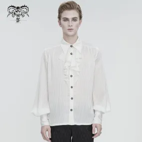 Men's Gothic Puff Sleeved Ruffled Lace Splice Shirt White