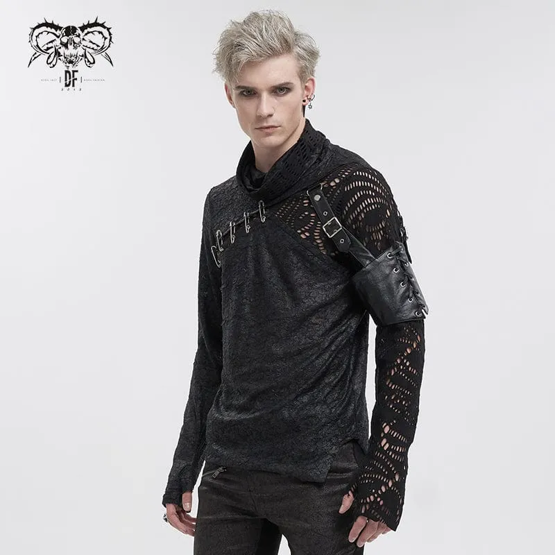 Men's Gothic Turtleneck Mesh Splice Irregular Shirt